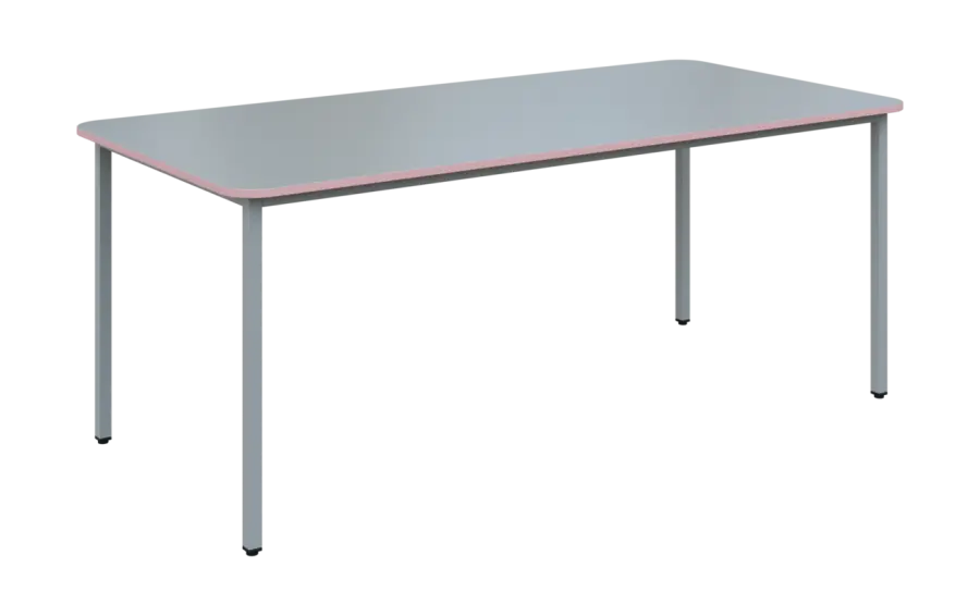 JSBR 190N Jídelní stůl 1900 x 900 mm, deska šedá s hranou pastelově růžová / podnož stříbrná